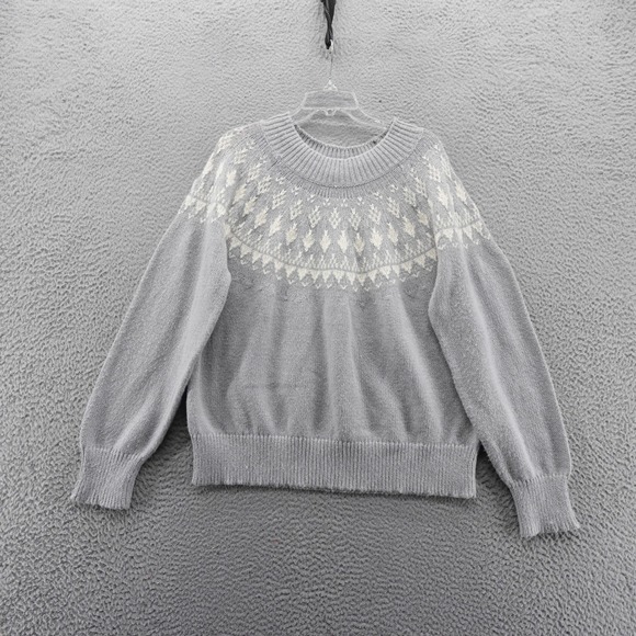 Melrose and Market Sweaters - Melrose and Market Womens XXL Grey Fair Isle Crew Neck Knit Sweater NEW
